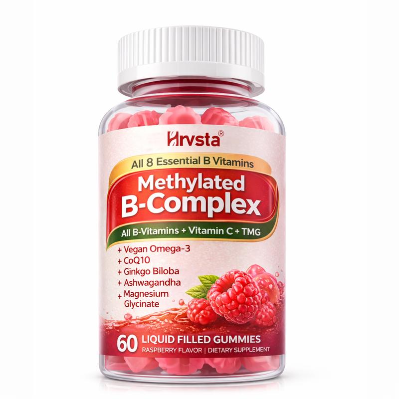 Ultra-Potent Methylated Vitamin B Complex Gummies - Contains all B vitamins + Omega-3, Magnesium, Coenzyme Q10, Ashwagandha, Vitamin C, and TMG - Suitable for both men and women.