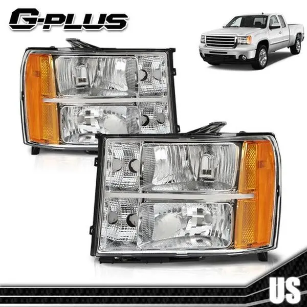 G-PLUS Decorative Truck Headlight Assembly Pair - Replacement for 2007-2014 GMC Sierra 1500/2500HD/3500HD Pick Up Truck, Driver & Passenger Side, Fixes Old Worn Units, Headlight Replacement, Replace Old And Worn Headlights