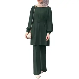 2 Piece Long Sleeve Top & Pants Outfit Set with Clean Lines and Modest Fit