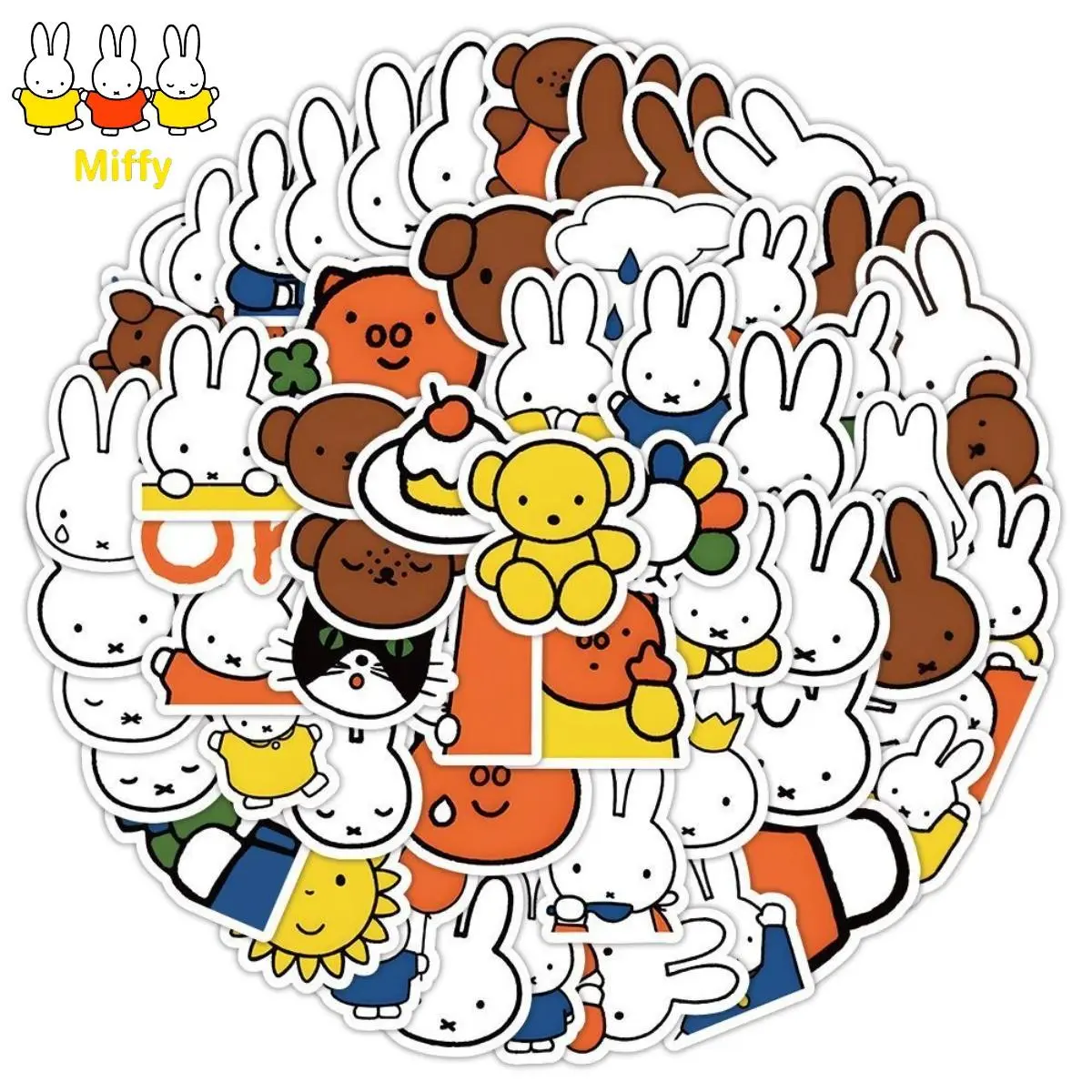 64Pcs Miffy Rabbit Cartoon Cute Stickers As Rewards Fun Play Stickers for Notebook and Suitcase Decoration Waterproof