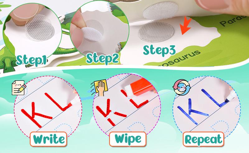 Busy Book - Preschool Learning Activity for Toddlers - Montessori Dinosaur Alphabet Art and Crafts - Travel Essentials Toy -  Educational Material