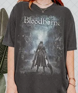 Retro 90'S Bloodborne The Hunter T-Shirt, Gothic Game Tee, Distressed Gamer Fan T-Shirt, Gift For Women And Man Unisex T-Shirt