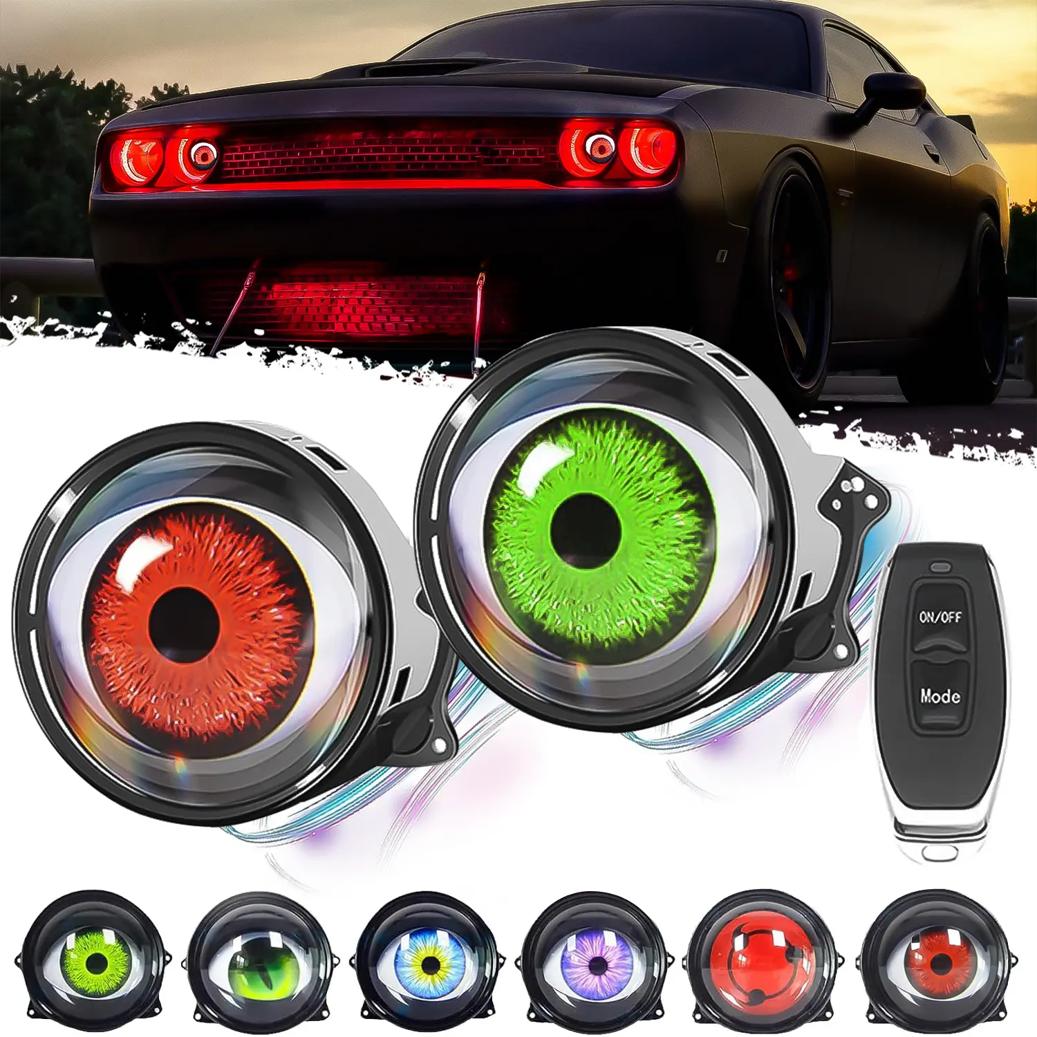 DIBMS Devil's Eye Car Headlights, Dynamic Devil's Eye, Adjustable Eye with Remote Control Led Dynamic Devil's Eye, Mini Lens Car Eyeball Lights, Dodge Challenger Trim Dynamic Headlights Adjustable LED Devil Eyes Headlights   Interior  Led Headlamps Bulbs