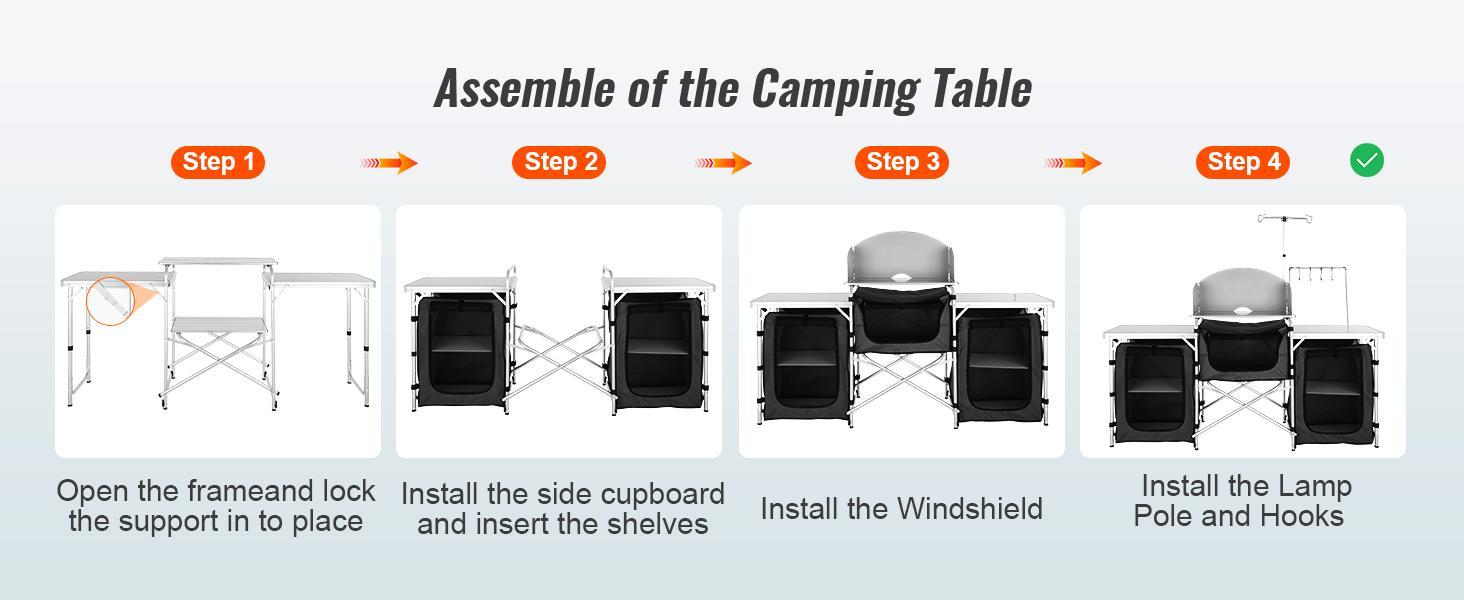 VEVOR Camping Kitchen Table, Folding Outdoor Cooking Table with Storage Carrying Bag, Aluminum Cook Station 3 Cupboard & Detachable Windscreen, Quick Set-up for Picnics, BBQ, RV Traveling VEVOR Camping Kitchen Table, Folding Outdoor Cooking Table with Storage Carrying Bag, Aluminum Cook Station 3 Cupboard & Detachable Windscreen, Quick Set-up for Picnics, BBQ, RV Traveling