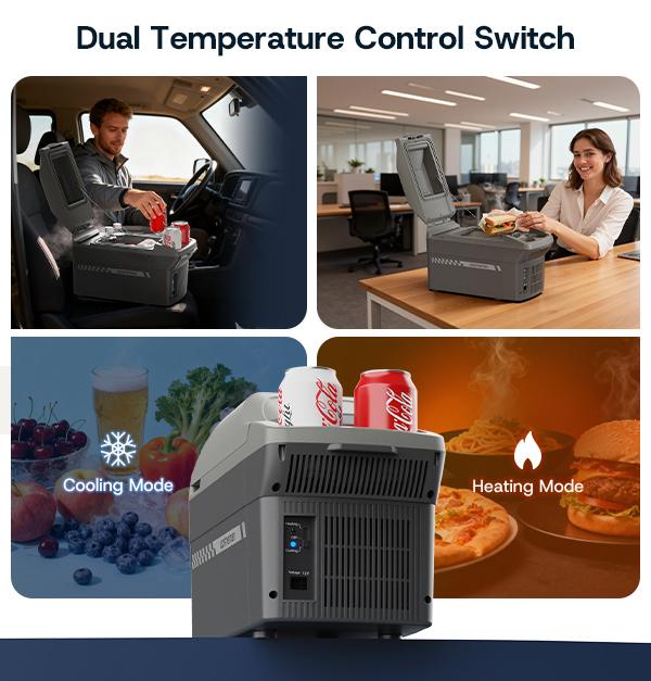 Upstreman car fridges 10QT/12QT Portable Electric Cooler & Warmer 12V Car Adapter Dual Cooling Heating Compact mini fridges with Shoulder Strap for Camping Travel Boat RV Refrigerator road trip AR09/AR11