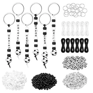 564 Pcs Soccer Keychain Making Kit,DIY Soccer Bead Key Chain Craft,Adjustable Sport Letter Bead Charm Sport Theme Party Favor Valentine's Day Gift,Backpack Accessories Holiday Decor,Hand Tools Kits