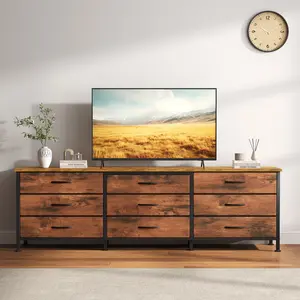 9 Drawer Storage TV Dresser, Metal Frames Resist Deformation, Adjustable Feet Prevent Tipping, Accommodates TV Up to 75 inch, Suitable for Living Room