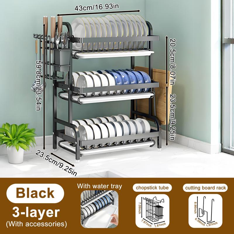 Bepatio 2 Tier Dish Drying Rack,Stainless Steel Dish Rack With  Drainboard & Utensils Holder,Over Sink Rack Kitchen Dish Drying Rack,Kitchen Organizer