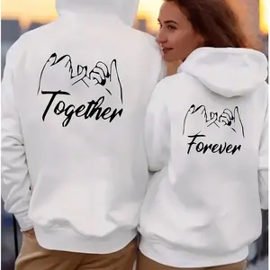 [Made in USA] Together Forever Couple Sweatshirt, Pinky Promise Love Letter Graphic Crewneck Pullover, Romantic Minimalist Matching Couple Outfit Sweatshirt, Trendy Streetwear Love Sweatshirt, Anniversary Birthday Gift For Boyfriend Girlfriend