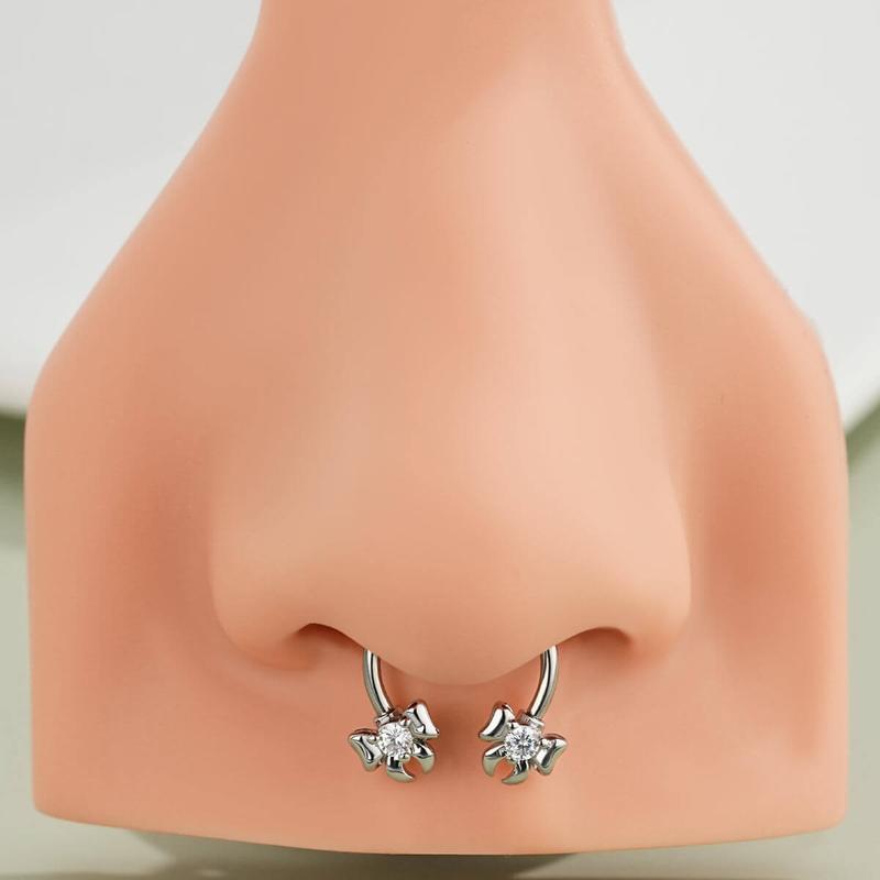 Oufer Lovely Bow Septum Daith Piercing Ring 16G 1.2mm 316L Stainless Steel 10mm Inner Diameter Body Jewelry with Pink and Black Options