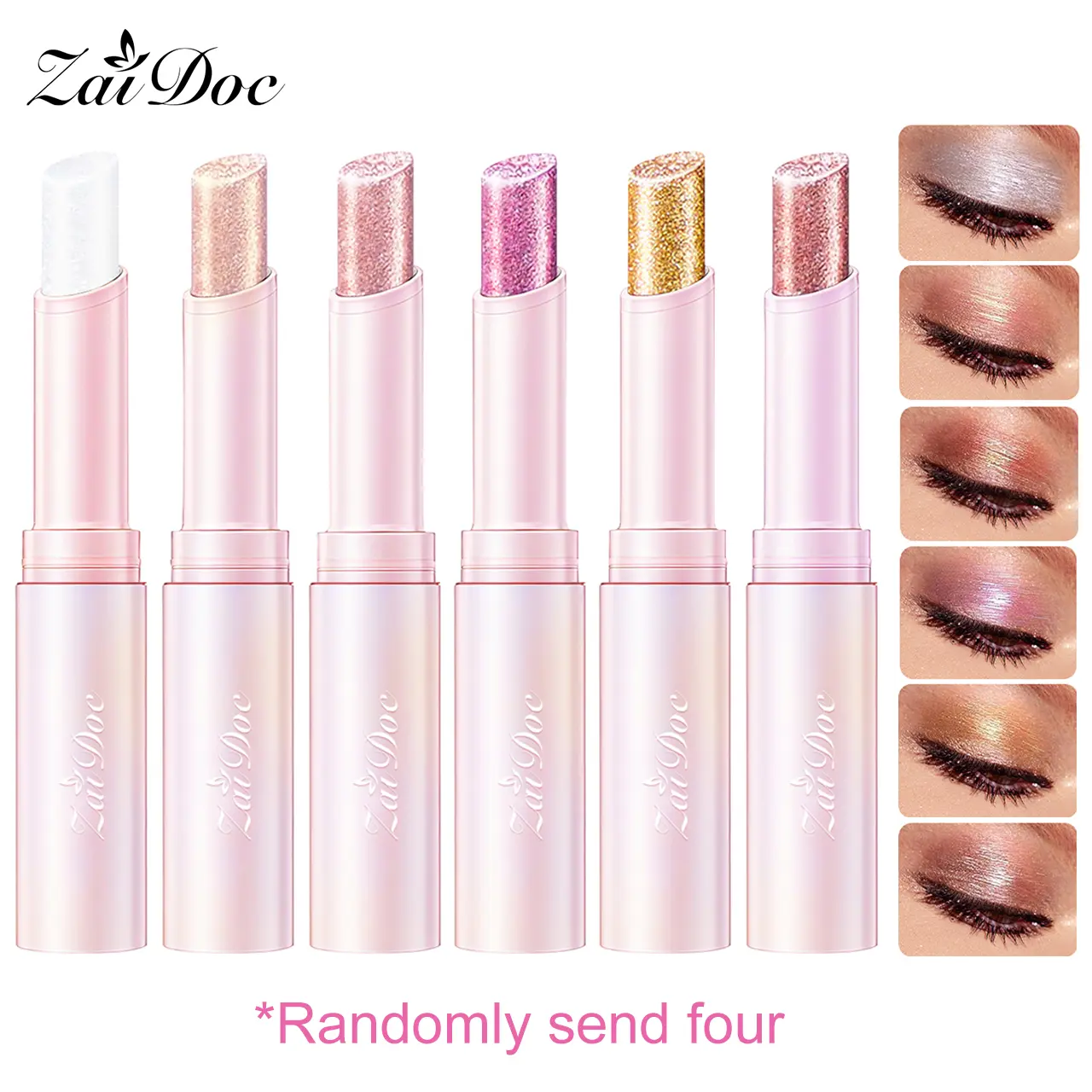 Random 4Pcs ZaiDoc Jelly Glitter Sticks, 3-in-1 Eyeshadow Highlighter Lip Gloss Combo, Hydrating Non-sticky Formula, Long Lasting Dazzling Shimmer Glow, Portable Sparkling Makeup Stick 10ml