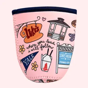 Gilmore Girls Coffee Sleeve Stars Hollow Inspired Neoprene Reusable Drink Sleeve For Iced Coffee Drinkware Accessories With Navy Trim