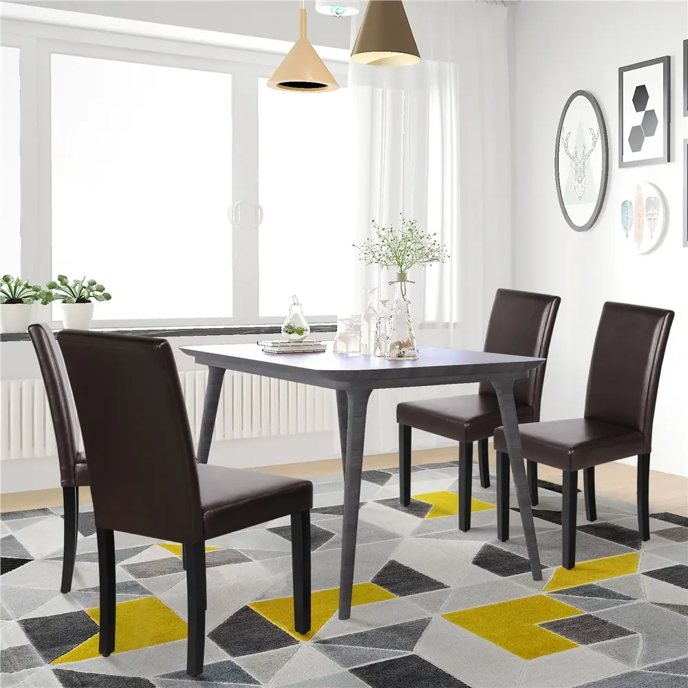 Yaheetech 4PCS Armless Lounge Dining Chairs - Sturdy Contemporary 36.5"h High Back Foam-Padded Leather Seats, Adjustable Rubberwood Legs, Assembly Required, Indoor Kitchen Restaurant Furniture