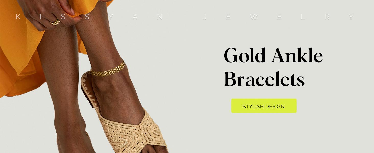 KissYan Gold Ankle Bracelets for Women, 14K Gold Anklets Chunky Cuban Link Chain Summer Beach Foot Jewelry Gifts & Jewelry for Christmas Gifts  9" or 11" Adjustable Extension Chain Valentine's Day Gifts
