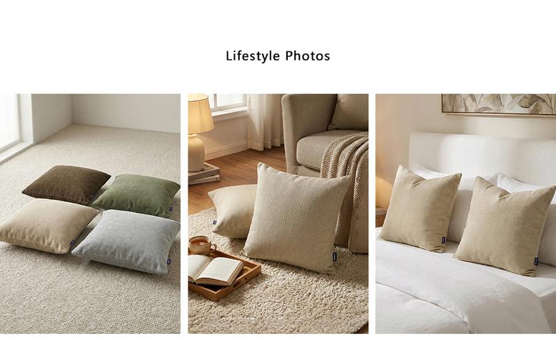 Ellalora Pack Of 2 Modern Farmhouse Soft Chenille Throw Pillow Covers Textured Decorative Cushion Cases for Couch Sofa Living Room Skin Friendly Square Pillowcases with Invisible Zipper 18x18 No Insert