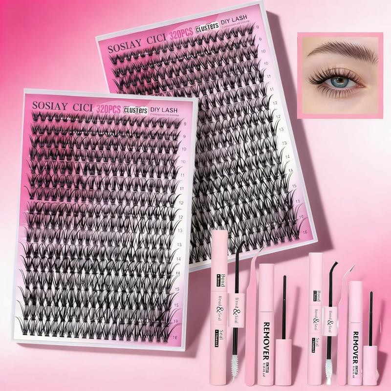 3 Sets DIY Individual Eyelash Extension Kit，320PCS with LashBond & Seal, Eyelash Tweezers, EyelashRemover, EyeMakeup EnhancementProducts,DIY Lash Extension for Beginners, Mother's Day Gift
