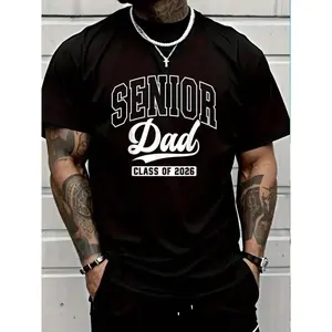 Cotton Proud Senior Dad Class Of 2026 Graduation 2026 Senior Dad 26 T-Shirt Women's Men's Graphic Tee Crew Neck summer vacation Tops