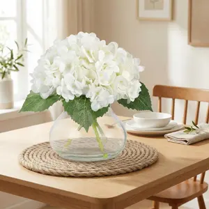Gaomon White Lifelike Decorative Silk Artificial Hydrangea Flower Arrangement with Vase and Fake Water, Floral Home Decor for Coffee Table Centerpieces, Bathroom Accents