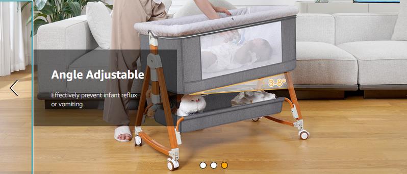 Baby Bassinet Sleeper, 6 Height Adjustable Cribs, Easy to Fold Portable Crib Side Bassinet, Swing Cradle Bed Side Sleeper with Ventilated Net&Wheels