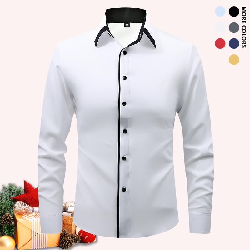 Pack of 5 Men's Business Casual Shirts - Solid Long Sleeve Button Up Shirt, Front Lapel Long Sleeve, Regular Length, Suitable for Four Seasons Office and Commuter Wear, Available in Multiple Colors