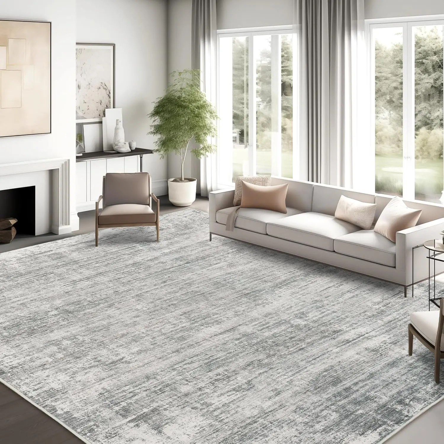 Art&Tuft Washable Abstract Artwork Indoor Area Rug - Non-Slip Backing, Stain Resistant, Soft Monochrome Non-White Rug for Living Room, Bedroom, Artwork Area Rugs, Abstract Area Rugs,back to school,dorm essentials,home decor,home essentials