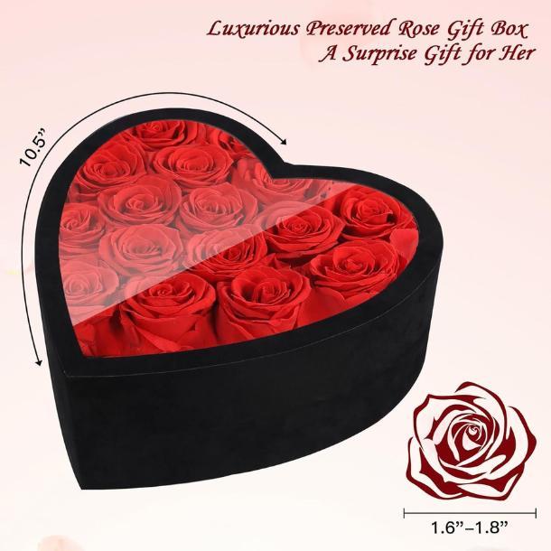 Luxury Forever Real Roses in Suede Box - 16-Piece Preserved Flowers Roses Gifts for Delivery Prime Birthday, Valentines's Day, Mother's Day,Anniversary, Graduation Gifts for Her (Red)