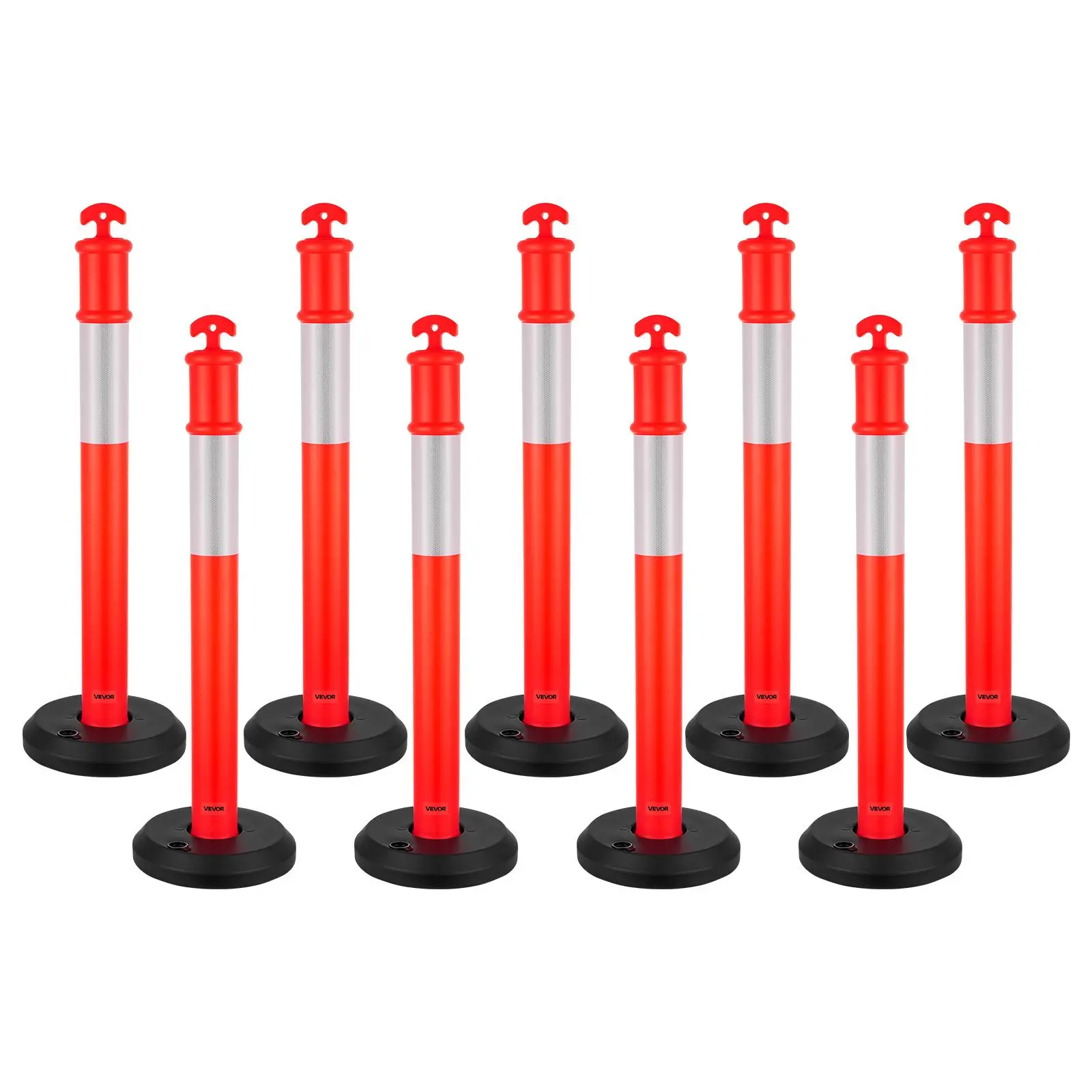 【Summerfinds】VEVOR 9-Pack Compact Traffic Delineator Posts, 45in 11.02 lbs Hi-Visibility Red Arrow-Top Safety Cones with Fillable Base, 360° Reflective Strips, Heavy-Duty for Traffic Control, Parking Lot Guidance, Hassle-Free Convenience, Rubber Base