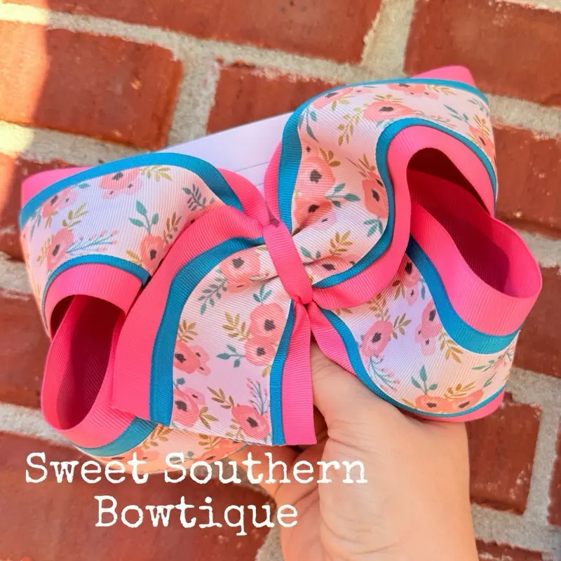 Pink Coral Floral Boutique Jumbo Hair Bow