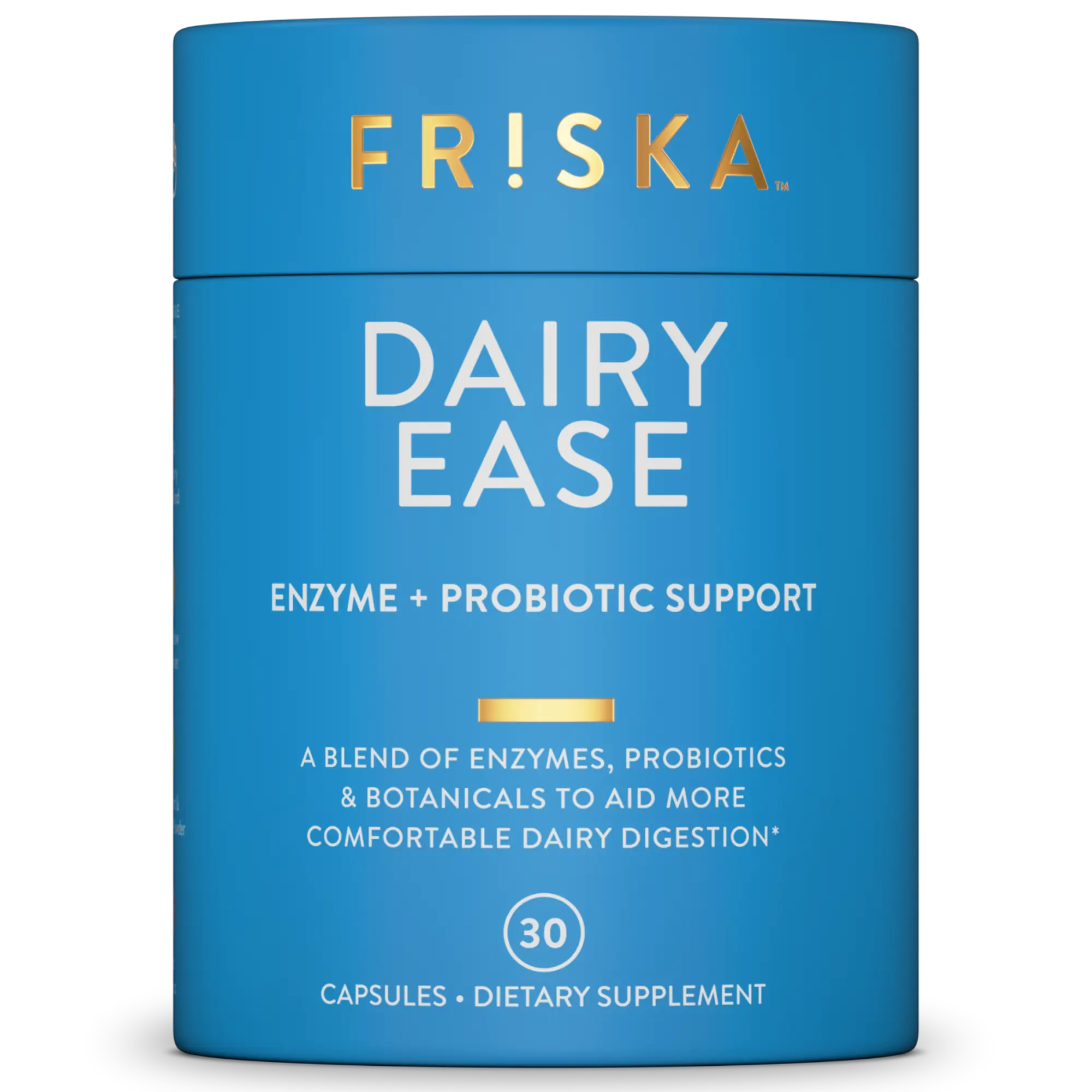 FRISKA Dairy Ease | Digestive Enzymes and Probiotics Supplement | Promotes Better Digestion | Natural Lactose Intolerance Relief & Support | 30 Capsules Enzymes