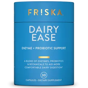 FRISKA Dairy Ease | Digestive Enzymes and Probiotics Supplement | Promotes Better Digestion | Natural Lactose Intolerance Relief & Support | 30 Capsules Enzymes