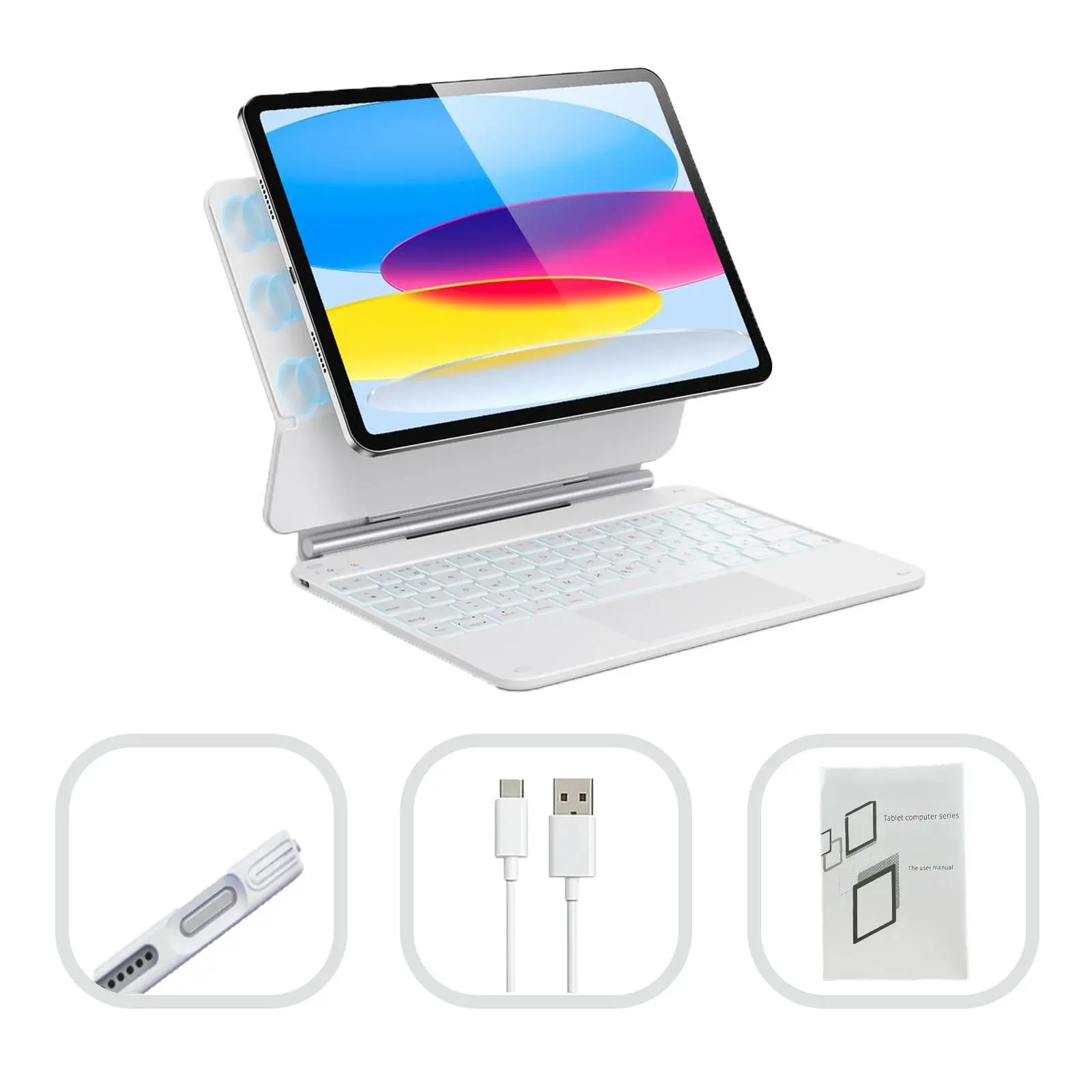 Magnetic Levitation Floating Ultra-Thin Bluetooth Tablet Keyboard Case with Integrated Stand for 11-inch iPad Pro & Air - Aluminum-Alloy Hinge, Soft-Touch ABS, Lightweight PU-Leather Adjustable Shell, Modern Tablet Keyboards Accessories
