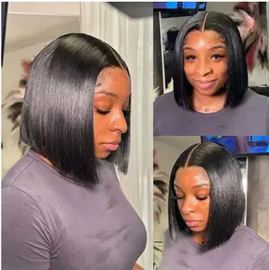 Bob wig real hair 13x4 high-definition lace front wave wig suitable for female real hair without glue Bob wig pre cut baby hair 180% density 10 inches