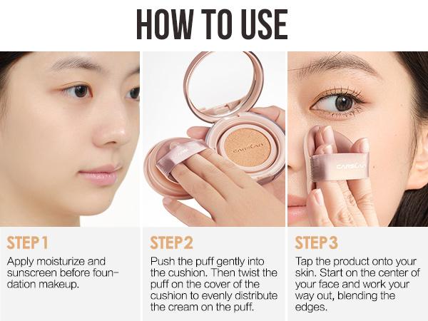 CARSLAN Lasting Air Cushion Cream Face Foundation Makeup, Lightweight, Medium to Full Coverage, Semi-Matte, Long-Lasting Oil Control/Moisturizing Finish Foundation (Refill Included)