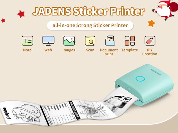 JADENS Mini Sticker Printer-2 Inch Bluetooth Thermal Pocket Printer,Inkless Portable Printer for Study Notes,Photos, Memos,Lists,Gifts,Journals Printing Machine Sticky Label,Christmas Birthday Gifts for Girls Boys JADENS Mini Sticker Printer-2 Inch Bluetooth Thermal Pocket Printer,Inkless Portable Printer for Study Notes,Photos, Memos,Lists,Gifts,Journals Printing Machine Sticky Label,Christmas Birthday Gifts for Girls Boys