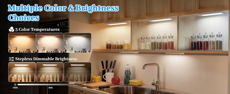 MATULSA 3Pcs Under Cabinet Lighting w/ Dock Base, 8/10/12/14inch Rechargeable Wireless Motion Sensor Lights for Kitchen