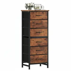 Tall Dresser for Bedroom, 6 Drawer Dressers & Chests of Drawers, Fabric Dresser for Closet, Living Room, Night Stand with Metal Frame, Storage Tower with Fabric Bins, Wood Top