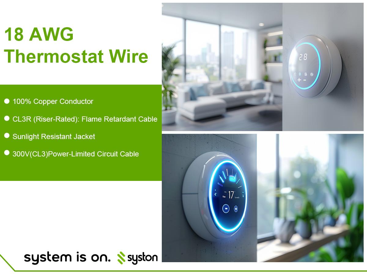 Syston 18/6 White Thermostat Wire - 18AWG 6-Conductor Solid Copper HVAC Cable (20ft-1000ft) | CL3R/CMR UL/ETL 300V Low Voltage | UV Resistant for Indoor/Outdoor Use | Compatible with Nest/Honeywell | Doorbell & Alarm Installation