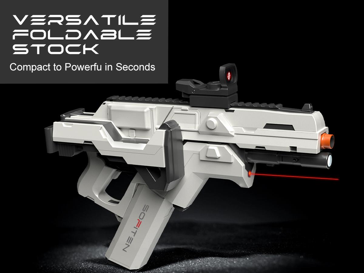 SOFITEN Ascend N,7.4V Full Auto Toy foam blaster set with Tactical Vest / Infrared / Flashlight / Power Indicator&Foldable Stock / 2 type darts, Toy gun set ideal for nerf guns fans 8+ boys girls; For Gift / family party / outdoorfun / Birthday / Practice