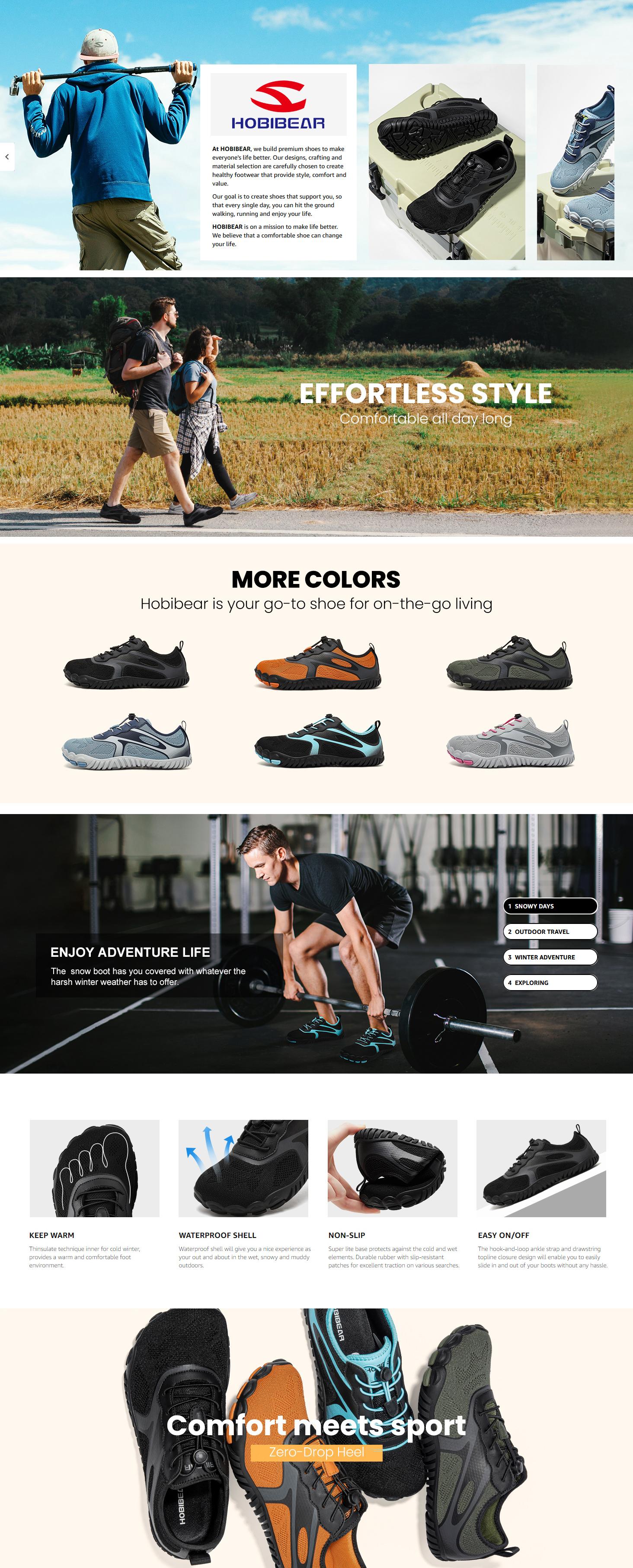 HOBIBEAR Leather-look Spring and Autumn Lightweight Breathable Sneakers Hiking Shoes Water Shoes Quick-Dry Shoes