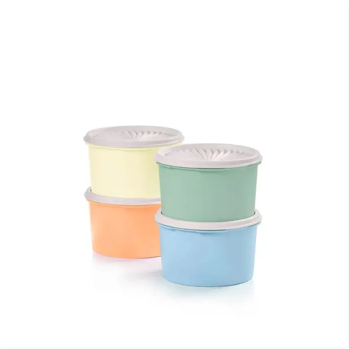 Tupperware Classic Round Small Decorator Canister Set - 4-Pack Variety 910ml Airtight Seal Food Storage Containers, Secure Grip Rim Sunburst Lids, Nest & Stack for Pantry Snacks Freshness & Bath Organizing