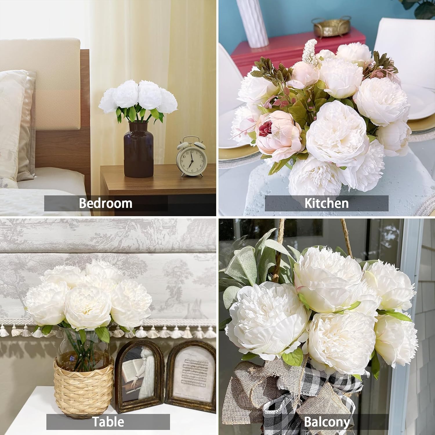 LOKHOM 2 Bouquet 10pcs Real Look Vintage Silk Flowers with Stems for Home Wedding Decoration Aesthetic Decorative Bouquet for Centerpiece Table Wedding Party Home Decor Bar Decor