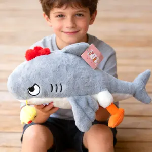 Quirky shark chick plush pillow toy featuring a shark doll with a chicken comb and claws, a shark plush that loves little chicks, cartoon animal doll, surprise gift for kids, fierce shark doll, birthday gift, everyday gift