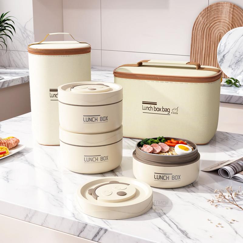 Nifogo Insulated Bento Box Portable Stainless Steel FoodContainer Round Microwave Safe Stackable Leakproof Thermal Food Container for Adult Men Women with Insulated Bag (Beige) lunch box mom running lunchbox bento box