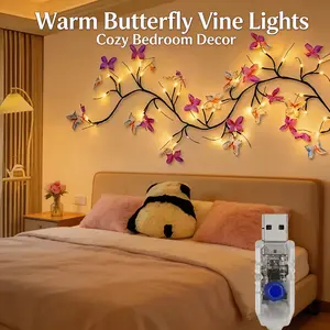 Aesthetic Butterfly Vine Lights for Bedroom Wall, USB Fairy Vine String Lights with 8 Modes, Room Decor Lights