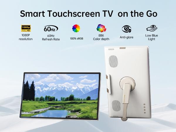 KTC 25'' 1080p MegPad A25Q5 Portable TV Touchscreen Monitor With Case, Qualcomm 8-core CPU 8GB+128GB, Android 14, Google EDLA Certification, 8MP Camera, 2*8W+2*4W Speakers, Remote Control, Built-in Battery 5000mAh+Wi-Fi 5