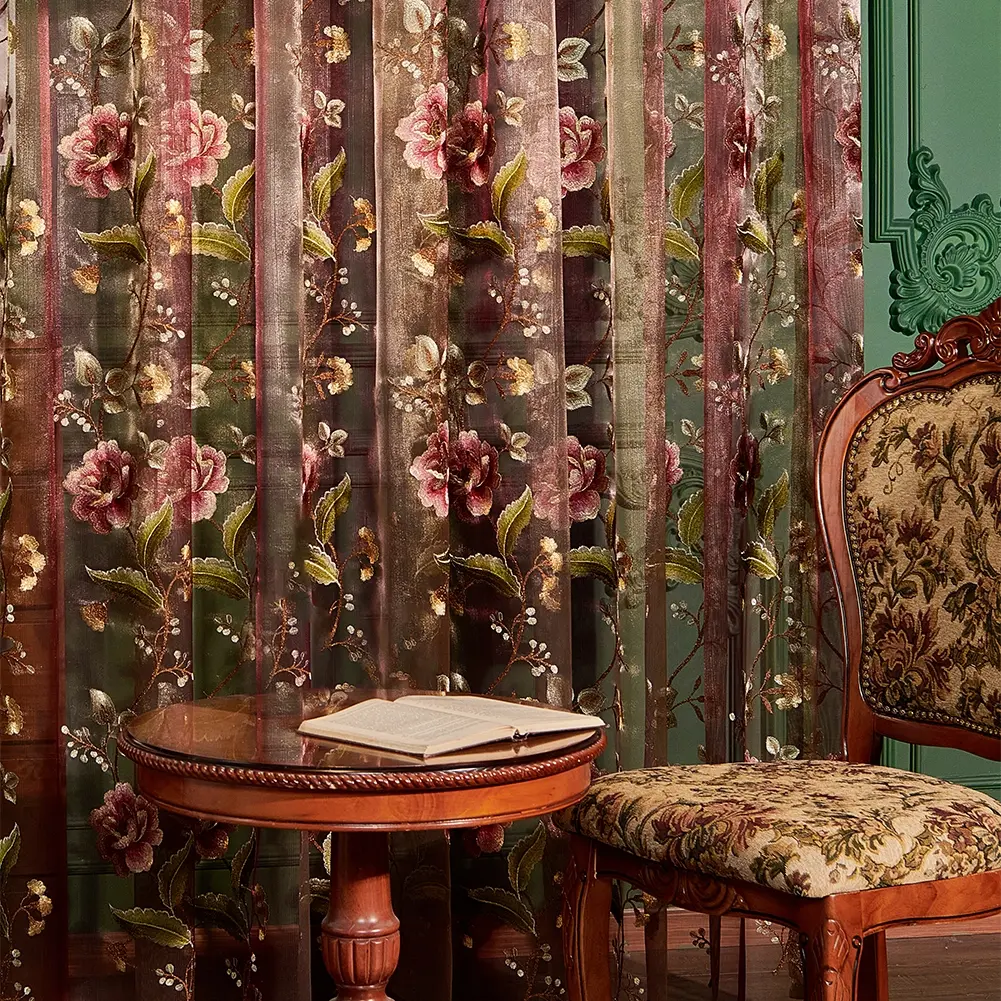 Luxurious European Embroidered Curtain, Room Decor Curtain, Home Decorative Curtain, Home Decoration Curtain, Window Curtain, Vintage Sheer Drapes for Living Room Bedroom Study, Elegant Traditional Style, 1pc