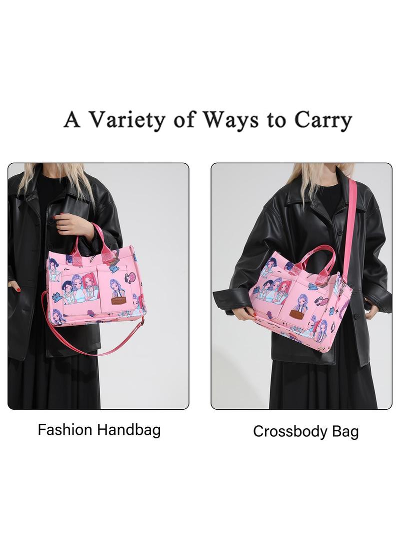 K-Pop Demon Hunter Tote Bag – Cute Cartoon Rumi, Mira & Zoey Print Crossbody Tote, Large Capacity Gift Bag