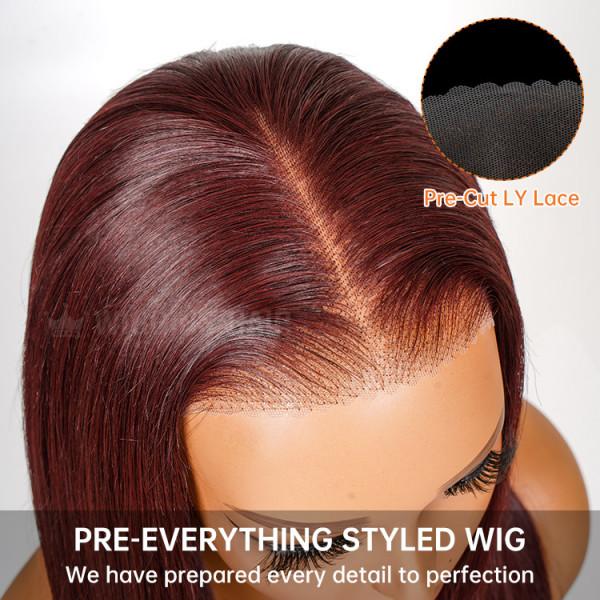 [Spring Musts] Wiggins Hair Cherry Cola Red Color Glueless Human Hair Wigs Straight Wig 5x7 Lace Closure Human Hair Pre Cut Pre Plucked Ready to Go Glueless Wigs WeeklyDeals #SpringStatements