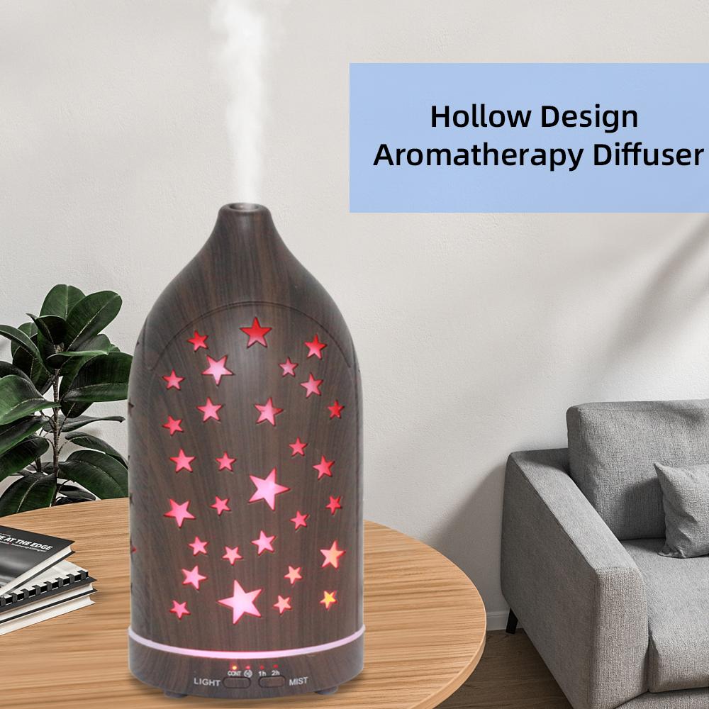 Star Hollow Essential Oil Diffuser Hollow Ultrasonic Aromatherapy Diffuser 7 Color LED Lights, Quiet & Auto Shut Off