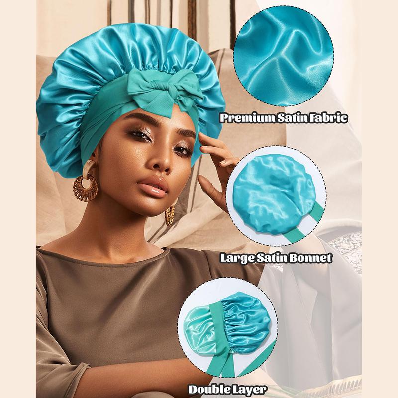 AWAYTR Double Layer Satin Bonnet Silk Feeling Bonnets Stars and Moon Printing Night Cap for Sleeping with Elastic Tie Band Versatile for All Hairstyles TikTokShopBlackFriday